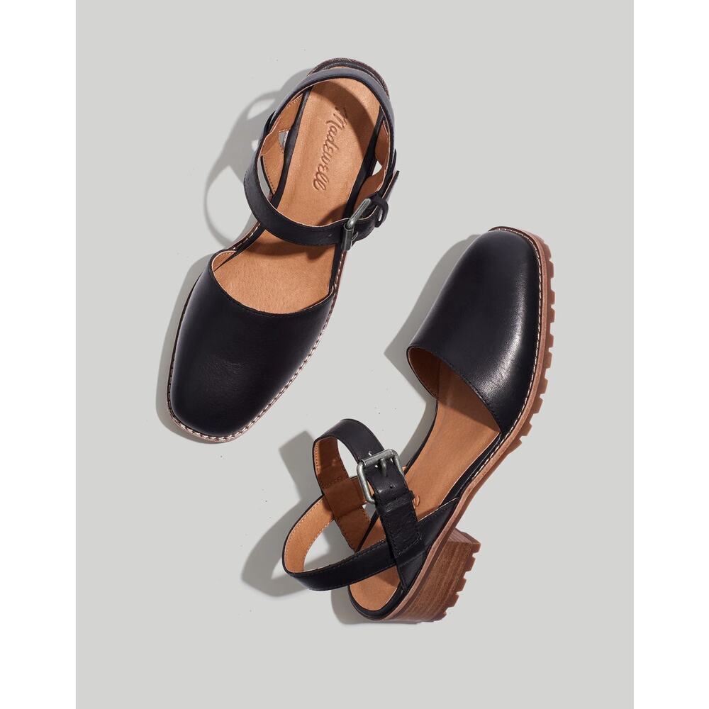 Madewell Black Leather Ankle-Strap Clog Heels